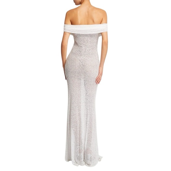 Self-Portait - Elegant Off-Shoulder Beaded White Evening Gown Sz 6 - Picture 2 of 10
